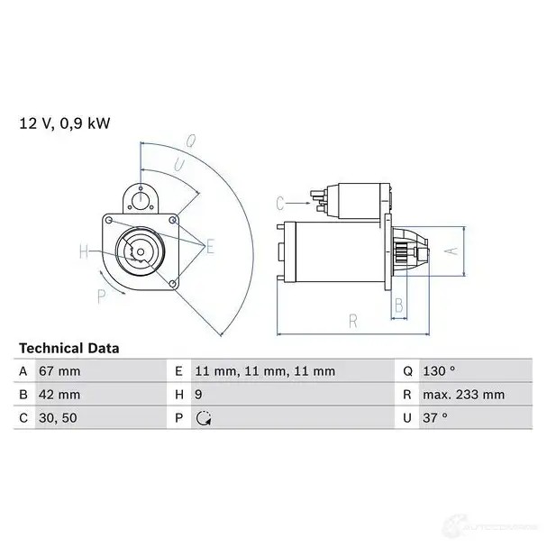 Стартер BOSCH 0986019030 331466 PLQU1OK 1 903