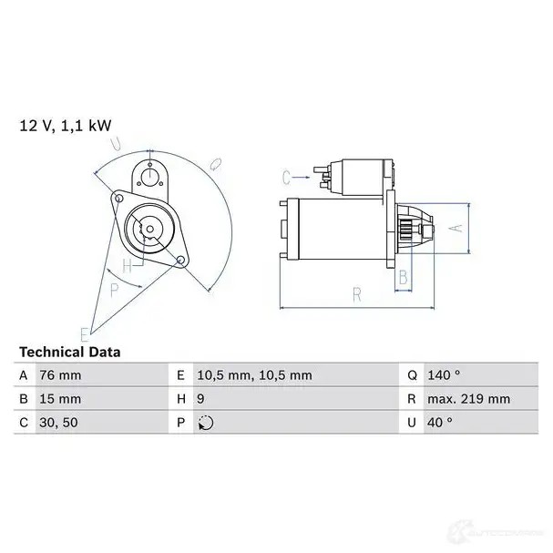 Стартер BOSCH 0986022490 331668 224 9 PER8DKC