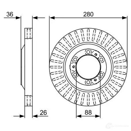 Тормозной диск BOSCH 1288505768 0986479v88 H BM98