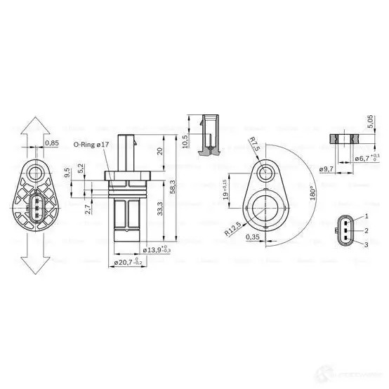 Датчик положения коленвала BOSCH QFV9N 313962 0261210329 DG- 23-I