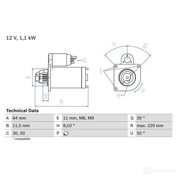 Стартер BOSCH 331451 XE70AOM 188 8 0986018880