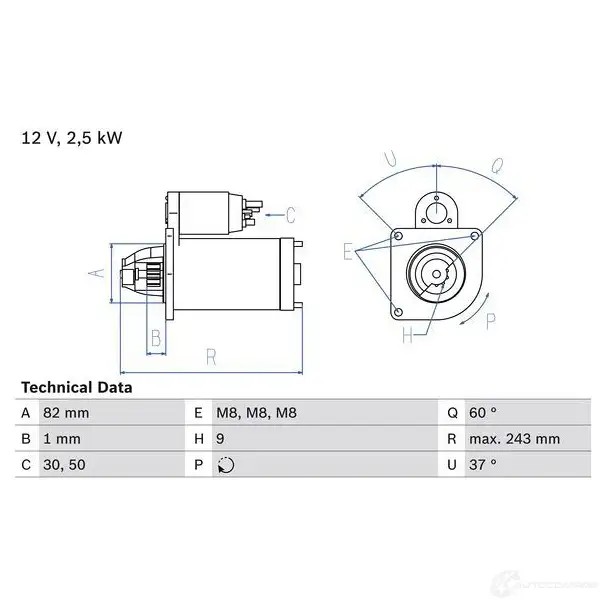 Стартер BOSCH 0986021640 HYT8F5H 331631 2 164