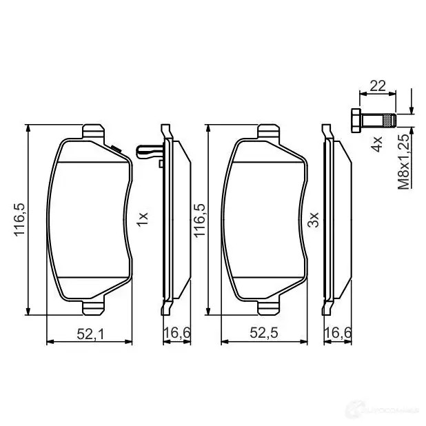 Тормозные колодки, комплект BOSCH KB TLD 1437243456 0986495485