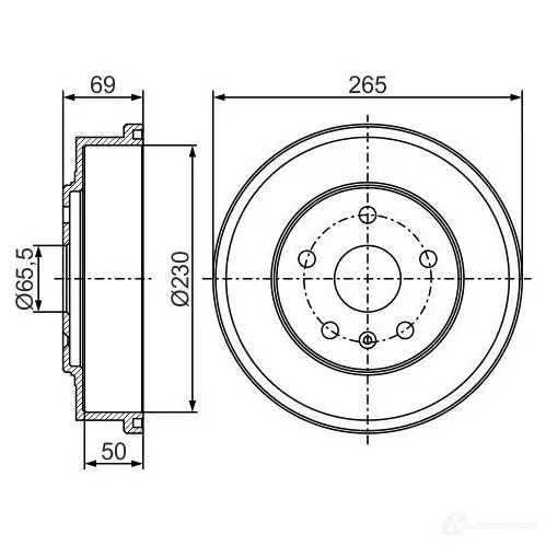 Тормозной барабан BOSCH 0986477293 YX79AI 338681 DB36 3
