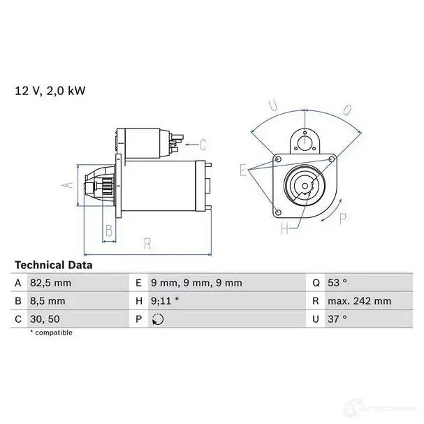 Стартер BOSCH 51V96 331409 18 45 0986018450