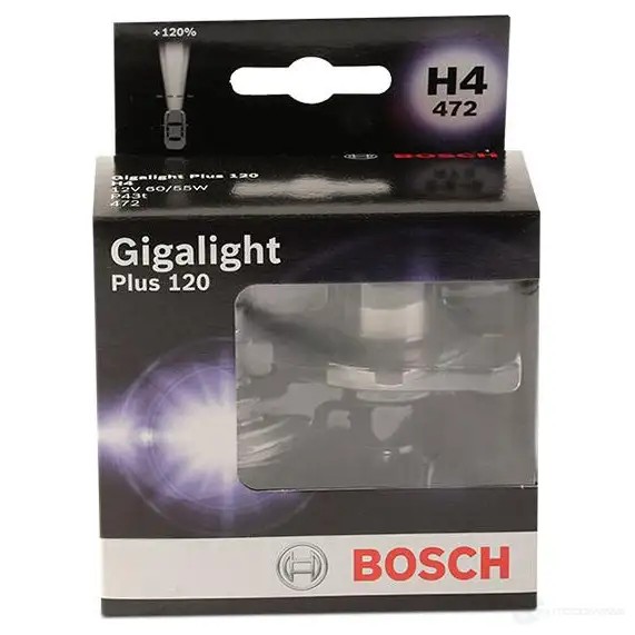 Лампа галогеновая H4 GIGALIGHT+120 60/55 Вт 12 В BOSCH 12V 60/55W H4 GIGALIGHT (BOX OF 2) 1987301106 12V 60/55W H4 GIGALIGHT (BOX OF 2) 350066