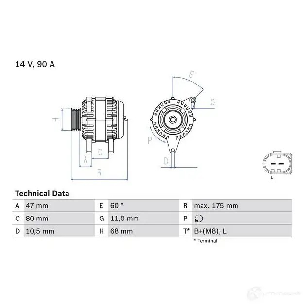 Генератор BOSCH 332680 0986041960 907XKR1 4 196