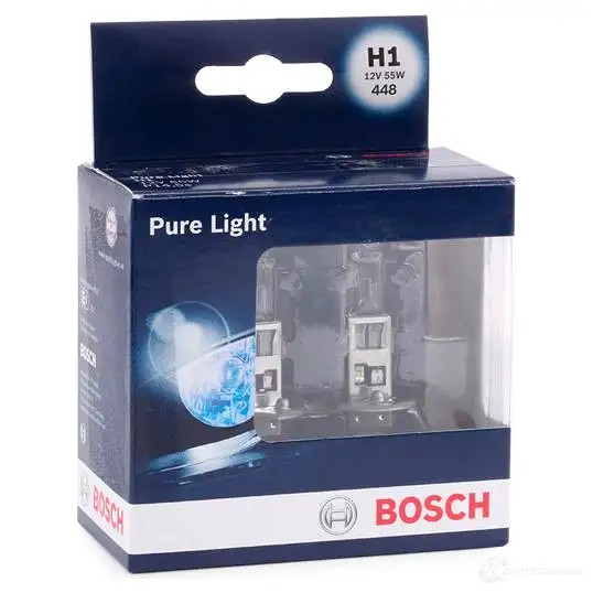 Лампа галогеновая H1 P14.5S 55 Вт 12 В BOSCH 1987301404 A8D38A 12V 55W H1 PURE LIGHT (BOX OF 2) 350102