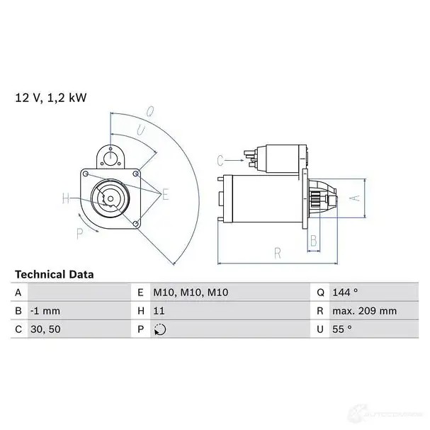 Стартер BOSCH 216 7 LBL6AI3 331633 0986021671