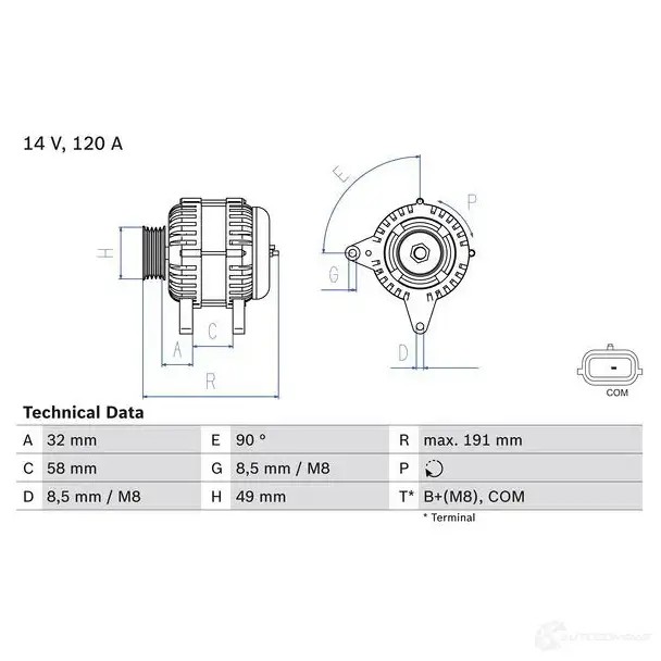 Генератор BOSCH 1193469195 0986084000 8 400 8LZRPYV