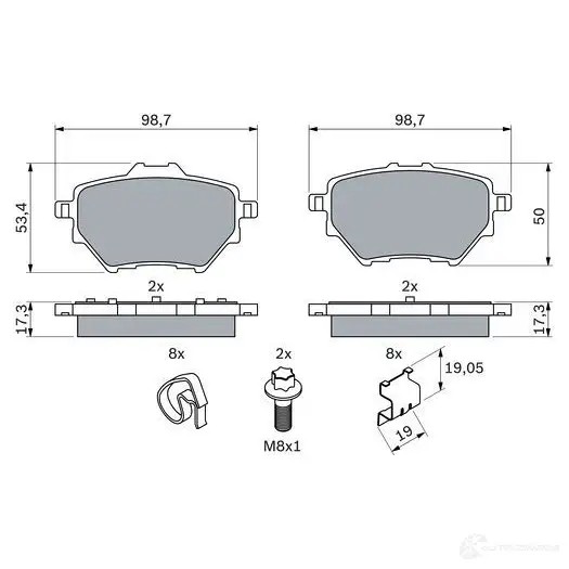 Тормозные колодки, комплект BOSCH YP4A X 1438407493 0986494998