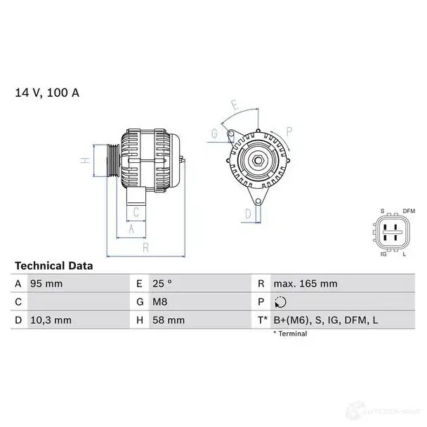 Генератор BOSCH 8 201 1425142178 4A34O2 0986082010