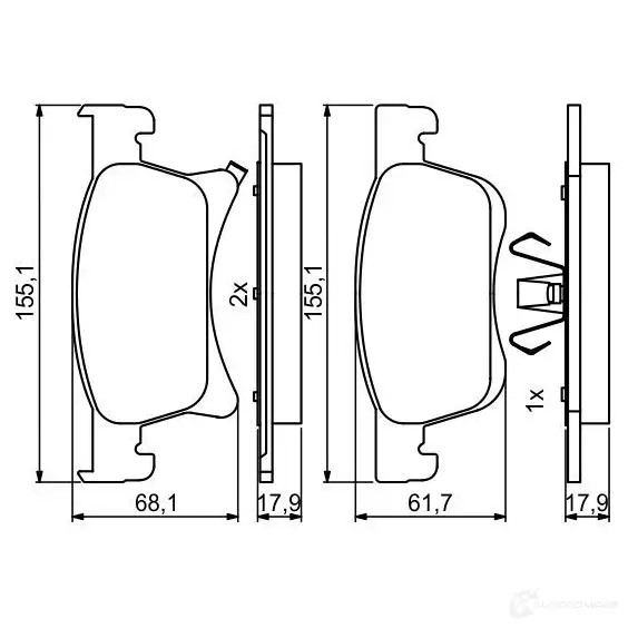 Тормозные колодки, комплект BOSCH 0986494823 1193484204 22123 BP1997