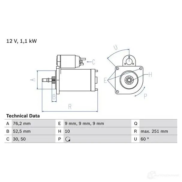 Стартер BOSCH NM3DX 0986016750 167 5 331270