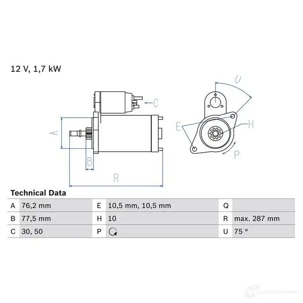 Стартер BOSCH 331701 2VPZ2VQ 0986022870 2 287