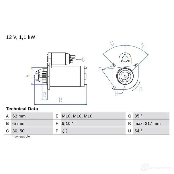 Стартер BOSCH 331255 165 3 0986016530 G5YPNZ9