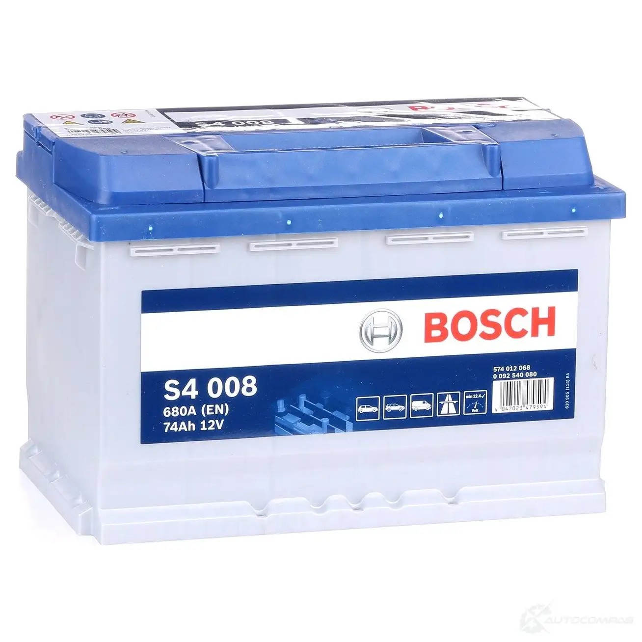 Аккумулятор 74 ач обратная 680 а 12 в Кальциевый [CA/CA] silver 278x175x190 BOSCH 574 012 068 304121 12V 74Ah 680A 0092S40080