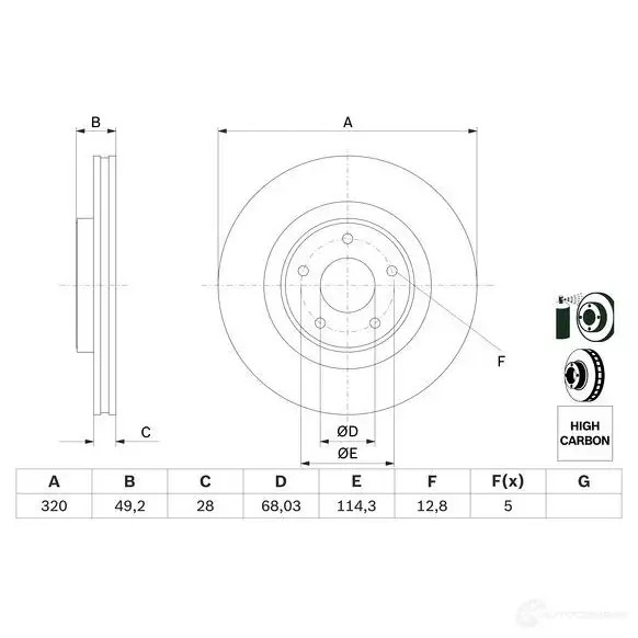 Тормозной диск BOSCH DL0DSF 8 1437977747 0986479f33
