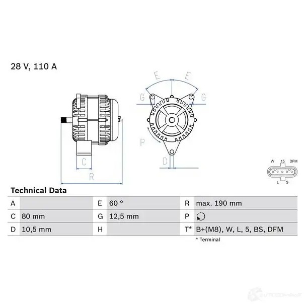 Генератор BOSCH 0986046590 4 659 333022 O2JM9Y