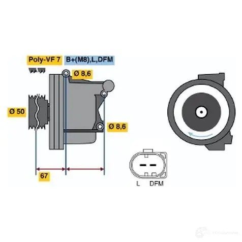 Генератор BOSCH 6ABJ0HM 305045 NFB2 (>) 14V 150A 01220aa1p0