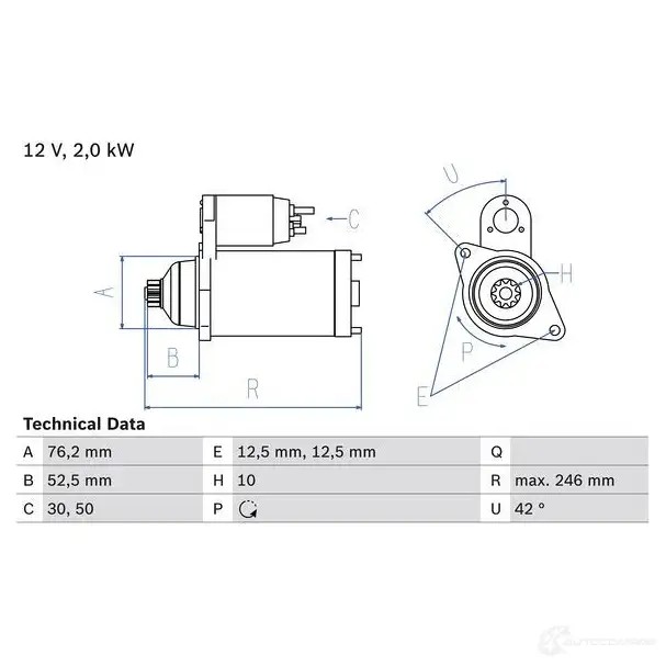 Стартер BOSCH 5K8OFF 331325 174 6 0986017460