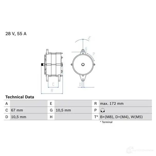 Генератор BOSCH 3 628 0986036280 332263 OD6ZISR