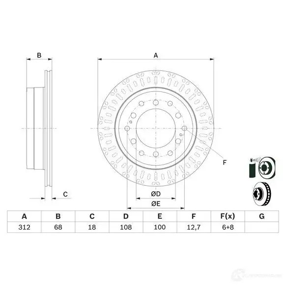 Тормозной диск BOSCH 1425142711 0986479f07 E1 90R-02C0501/1365 BD2752