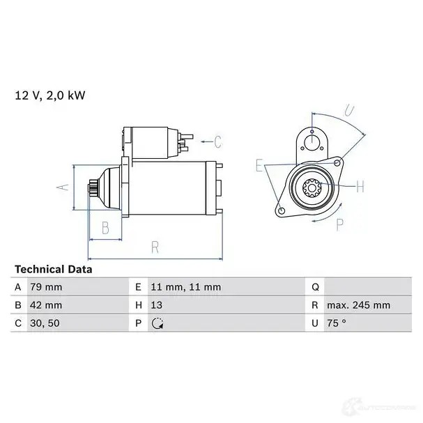 Стартер BOSCH 2 616 0986026160 1193467286 2KA4YH
