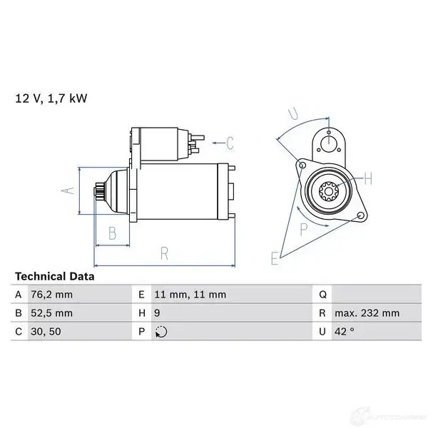 Стартер BOSCH 0986022470 224 7 4DGWLJ 331666