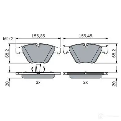 Тормозные колодки, комплект BOSCH 1437243635 1UW OTCL 0986424608